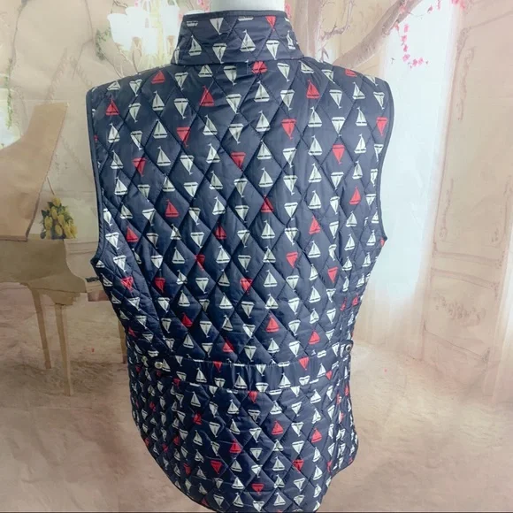 Talbots Sailboat Print Quilted Vest - Picture 7 of 10